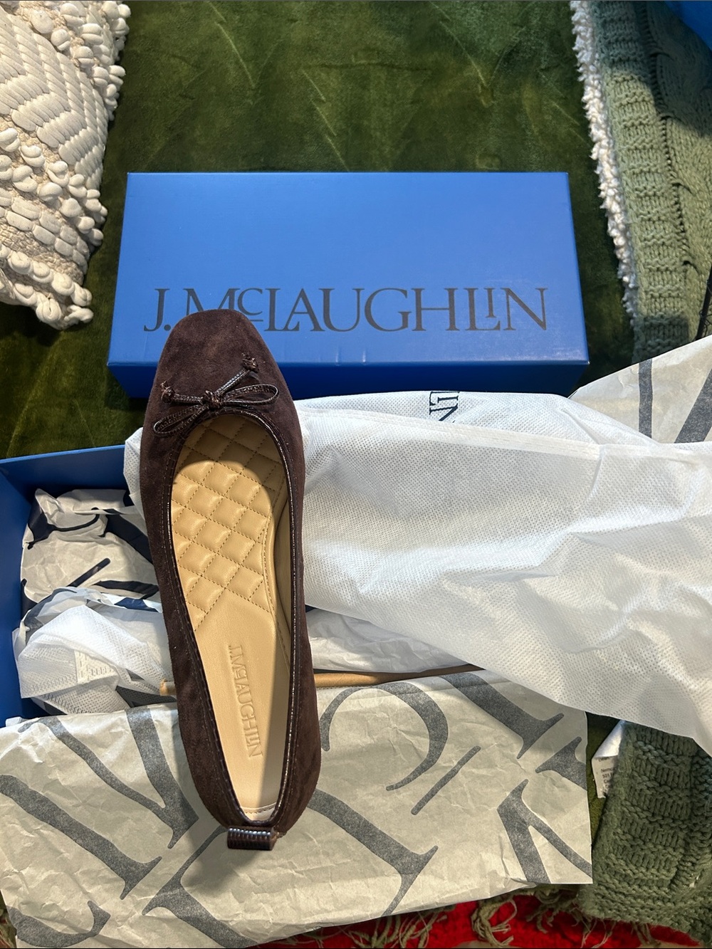 J. McLaughlin Dark Brown Suede Ballet Flat with Bow